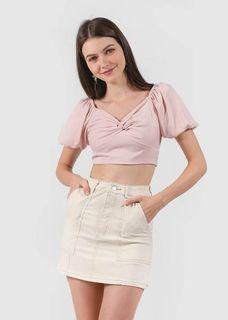 6style Kyna Puffy Sleeve Top In Baby Pink