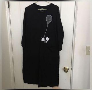 👗👠 棉質休閒風黑色長版洋裝