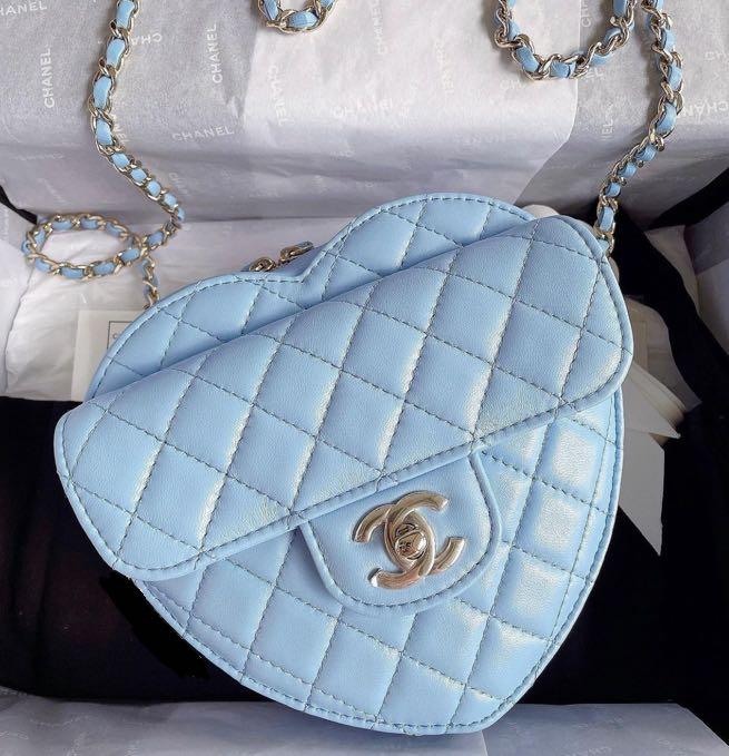 ? AUTHENTIC CHANEL HEART BAG LARGE BLUE LAMBSKIN IN GOLD HARDWARE, Women's  Fashion, Bags & Wallets, Shoulder Bags on Carousell