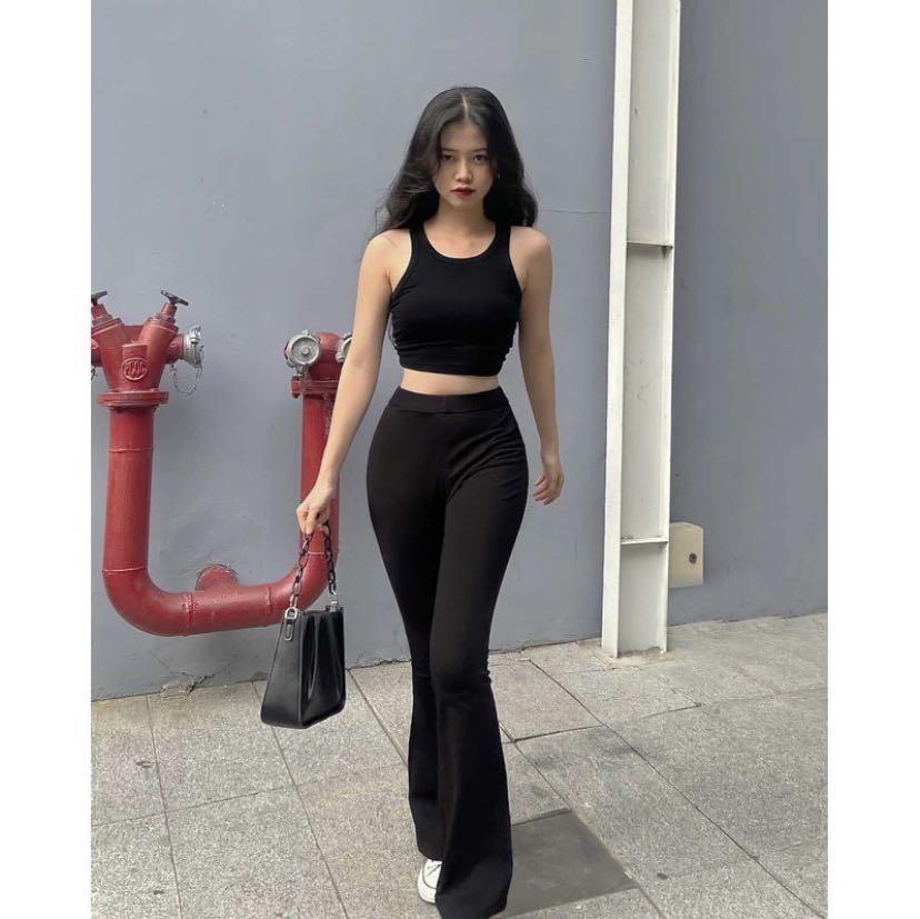 y2k black high waist stretchy flare pants with cut out detail, Women's  Fashion, Bottoms, Jeans & Leggings on Carousell
