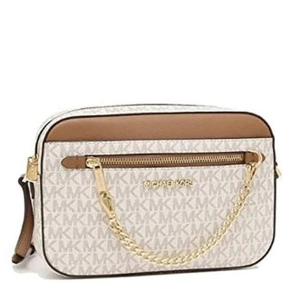 BRAND NEW AUTHENTIC INSTOCK MICHAEL KORS CROSSBODY BAG LARGE JET SET ITEM EW EAST WEST CHAIN CROSSBODY VANILLA OFF WHITE ACORN BROWN 35S1GTTC9B