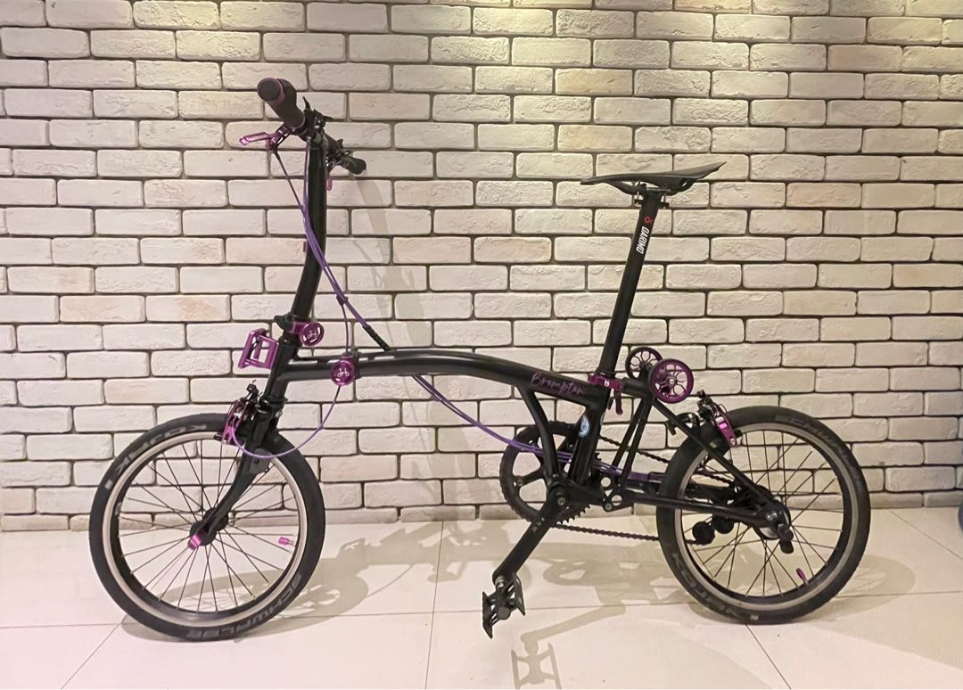 Brompton S6 Gloss Black Black edition with purple and carbon mods Sports Equipment Bicycles Parts Bicycles on Carousell