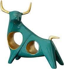BULL SCULPTURE Wine Holder Tabletop Décor Ox Sculpture Cattle Figurine Resin Ornament