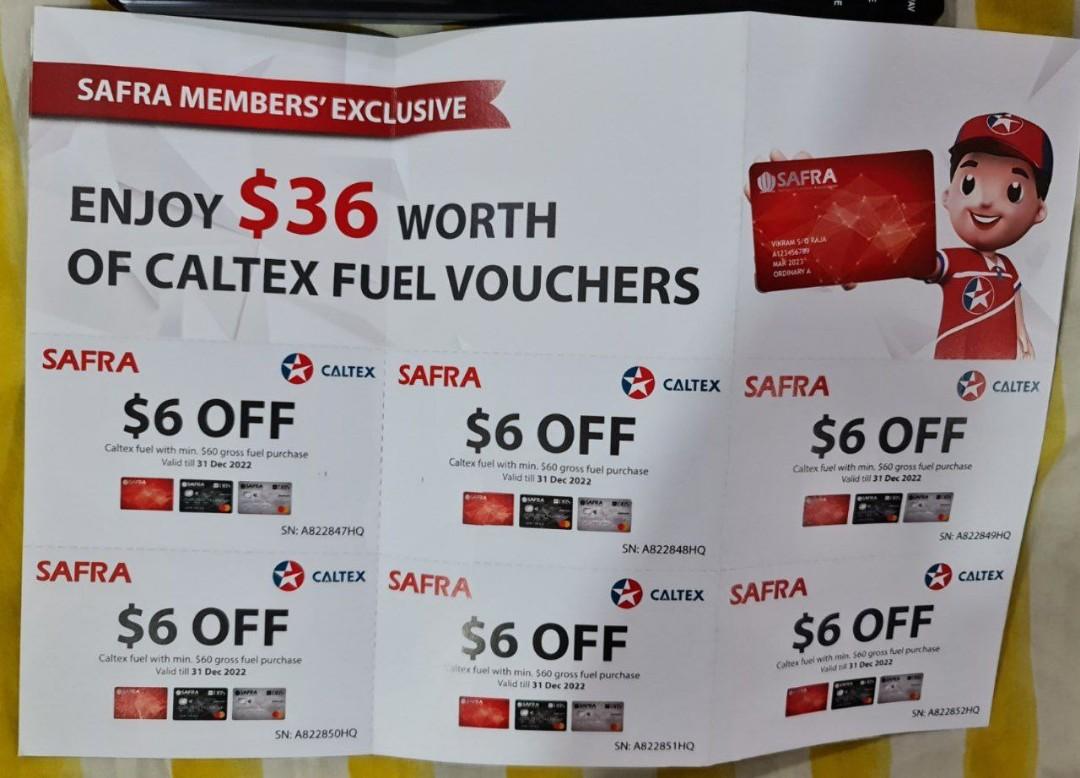 Caltex fuel voucher 36 with safra member., Tickets & Vouchers