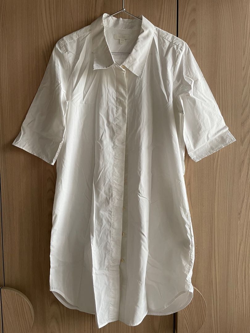 White short clearance sleeve shirt dress