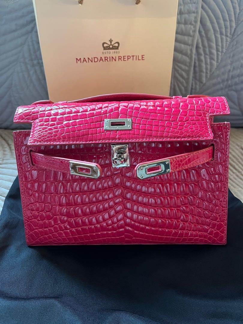 Hermes Mini Kelly Pink Croc Skin, Women's Fashion, Bags & Wallets, Purses &  Pouches on Carousell