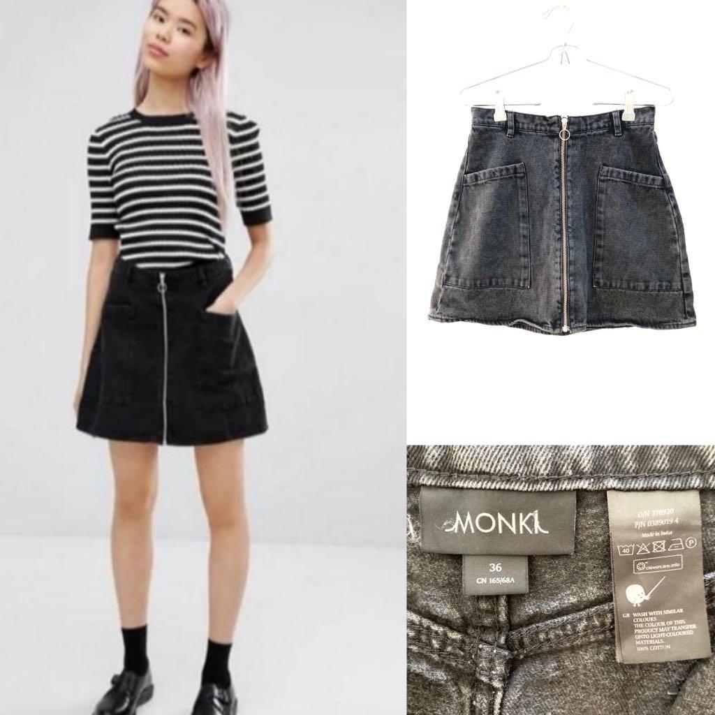 Denim Skirt Black Wash Monki Size S 