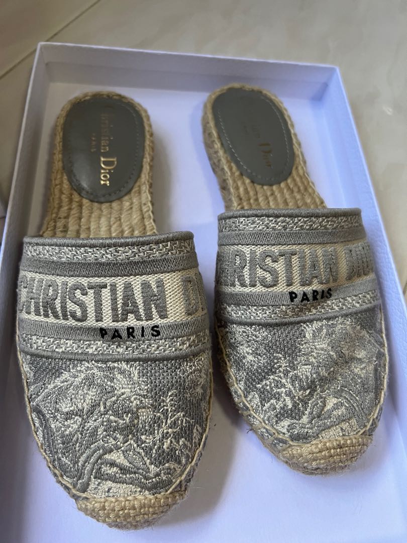Dior Granville Mules in Grey Toile de Jour Reverse Luxury