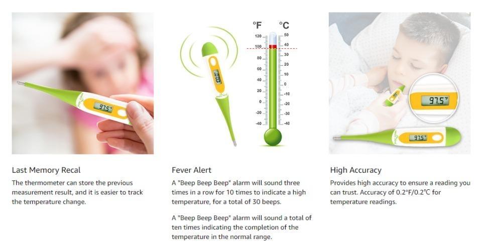 Easy@Home Digital Oral Thermometer for Kid, Baby, and Adult, Rectal and  Underarm Body Temperature Measurement for Fever with Alarm EMT-021-Gray