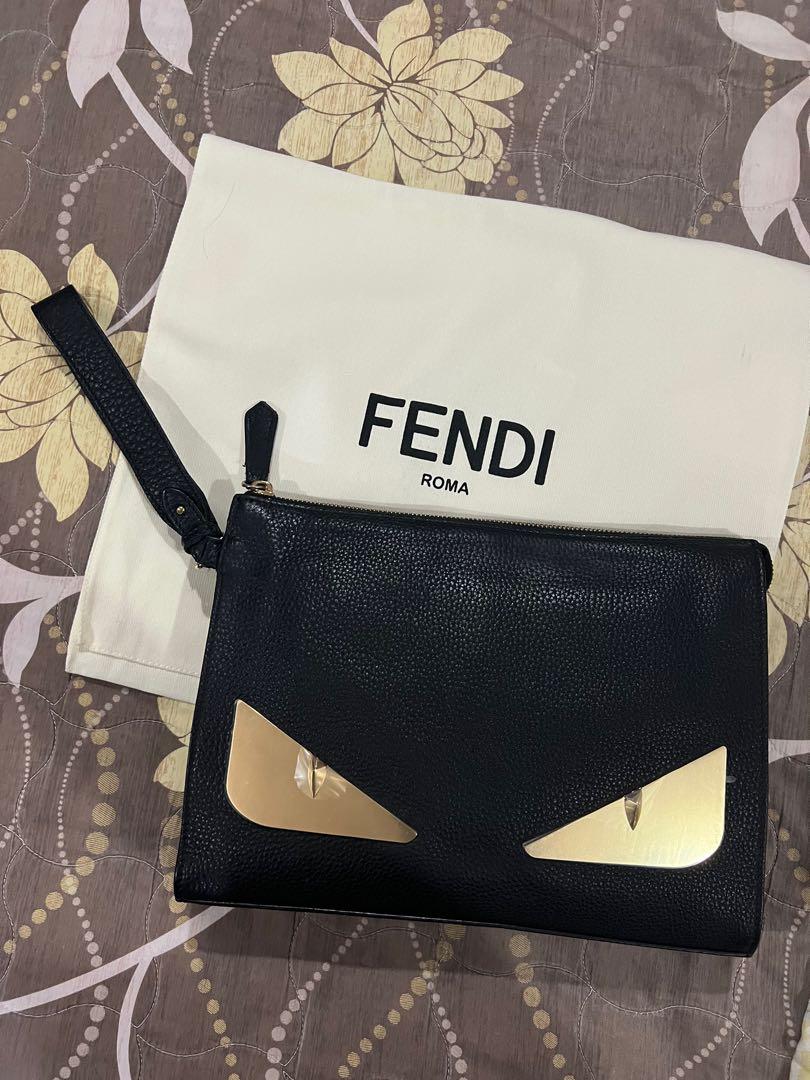 Fendi Monster Black Leather Clutch Crossbody Bag Fur Eyes Handbag – AvaMaria