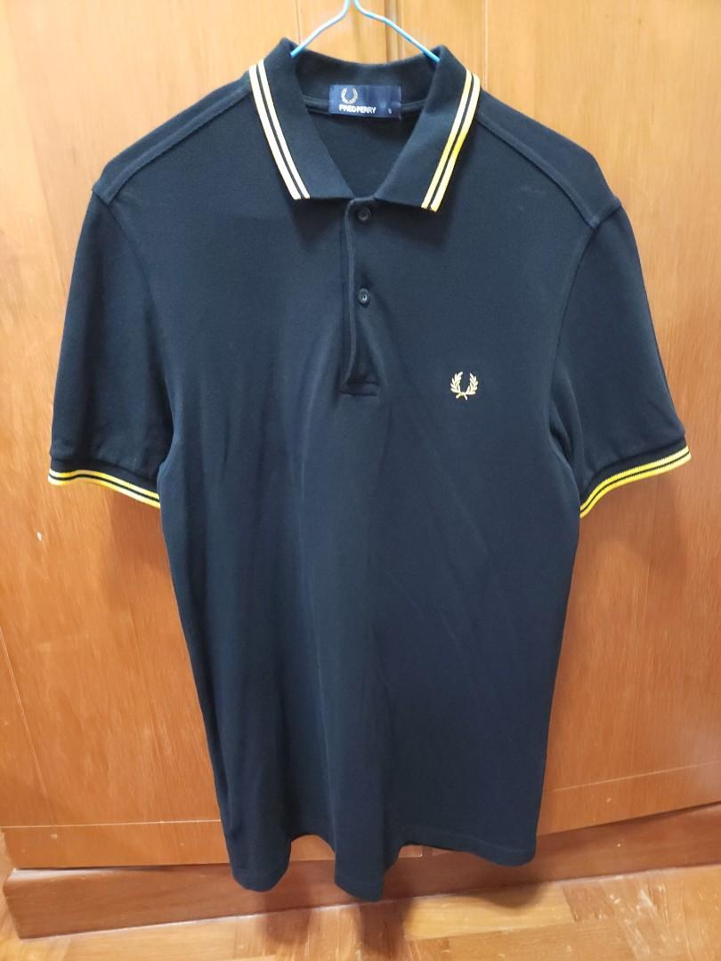Fred Perry Polo Black Gold Men s Fashion Tops Sets Tshirts
