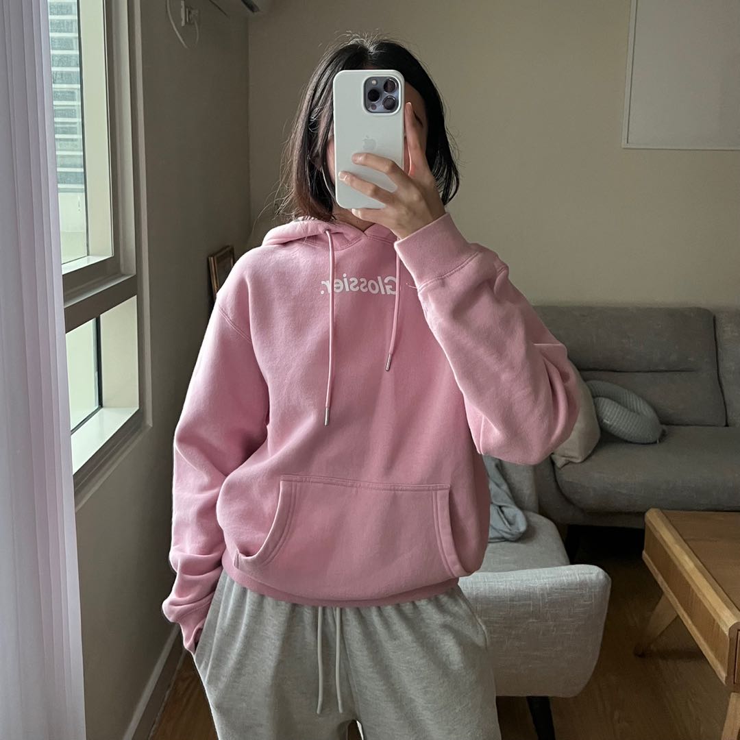 Glossier pink online hoodie