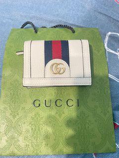 Gucci 藍綠藍金色雙G 兩折短夾.皮夾