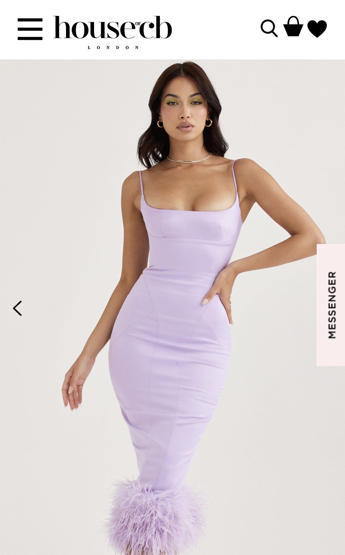 purple dress with feathers