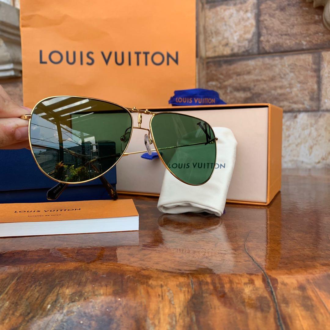 LOUIS VUITTON Metal Aviator Sunglasses Z1380U Gold Green 875700
