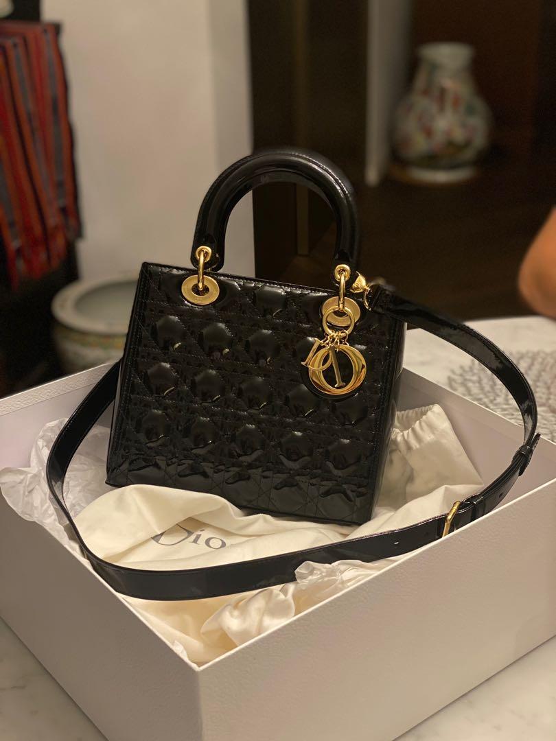 Medium Lady Dior Bag Black Patent Cannage Calfskin