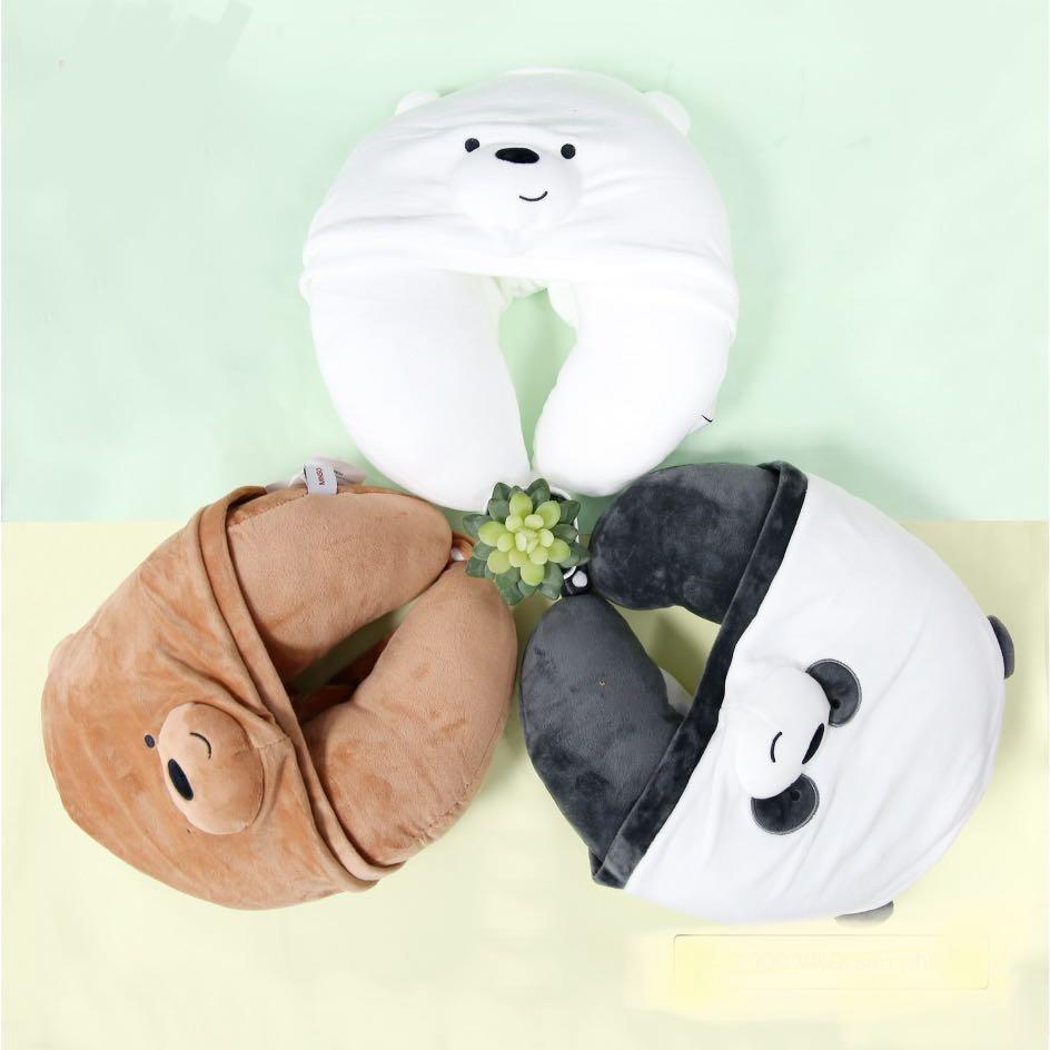 Miniso We Bare Bears Neck Pillow with Hood Hobbies Toys Travel