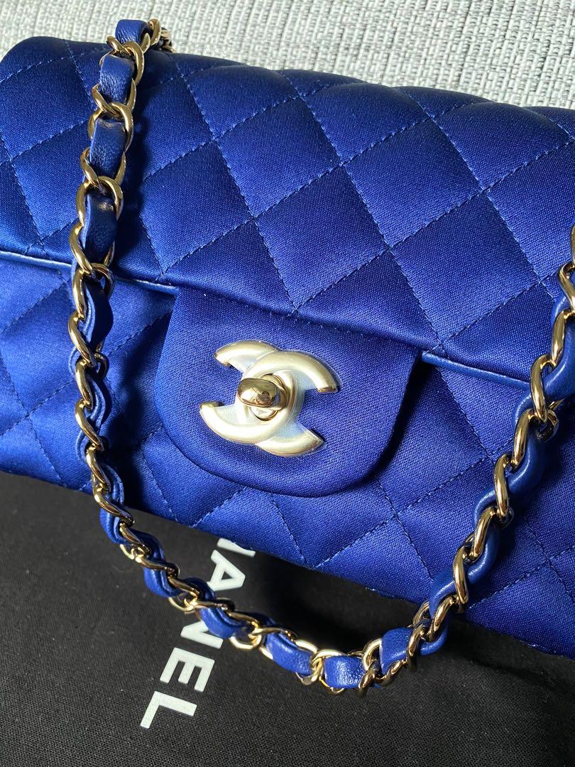 New Chanel 22A Mini Rectangular rectangle blue satin classic flap