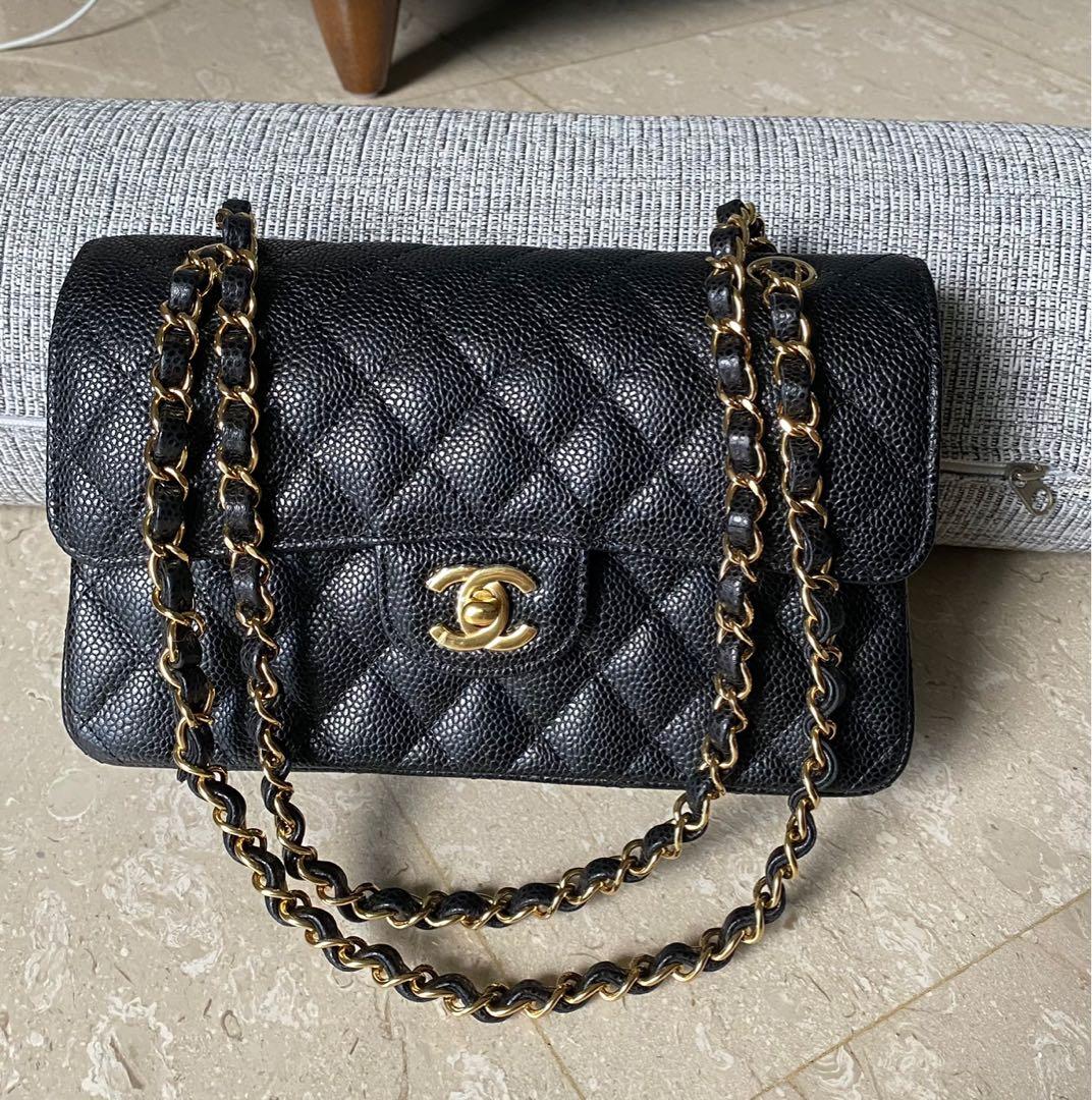New Chanel Classic Double Flap Small Caviar Leather Bag Gold