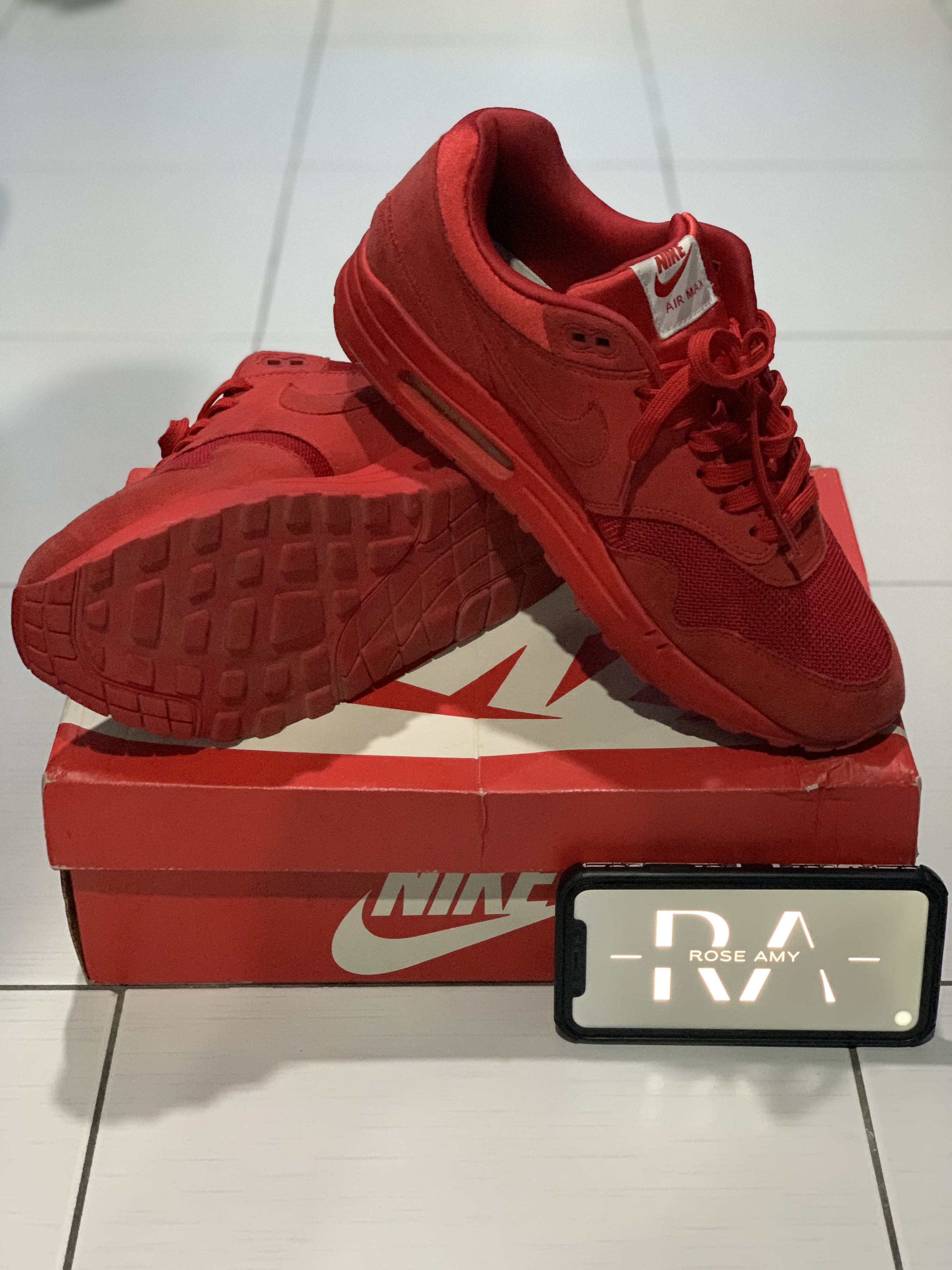 Nike Air Max 1 Premium Tonal Red Mens Fashion Footwear Sneakers On