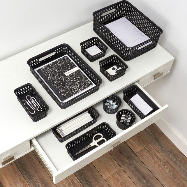 Plastic Weave Bins, Black, 10-Pack (Category: Storage Boxes & Baskets) located in Quezon City. Submitted by kryshnanzyanna (Listing ID 1167447124, Image 1). Description: Plastic Weave Bins, Black, 10-Pack Make clutter disappear with the 10 Pack Weave Bins. This set of 10 weave bins comes in different shapes and sizes to help you utilize your space. You can use the bins separately or nest them to fit your needs. Keep yourself organized at home or 