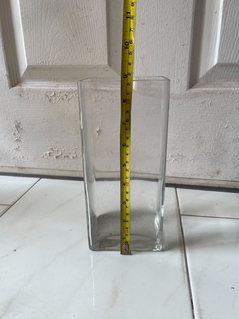Preloved tall rectangle glass vase, Furniture & Home Living, Home Decor, Vases & Decorative