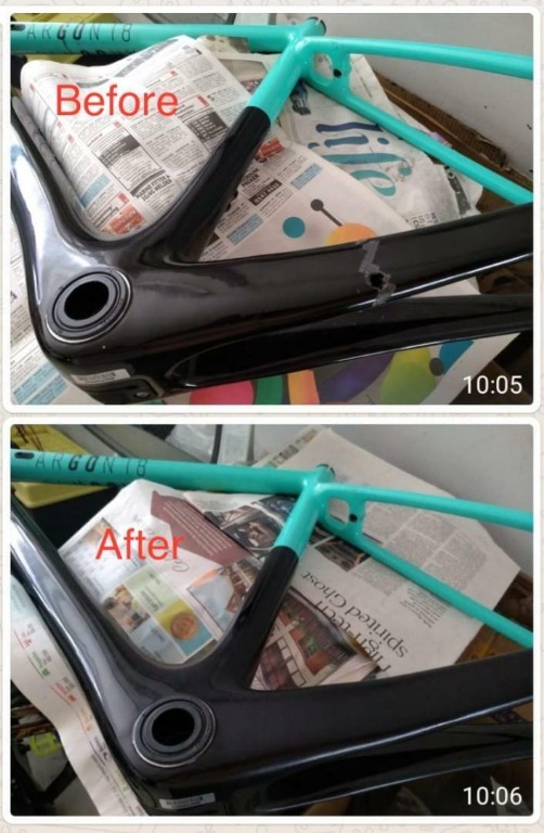 Repair cracked dented bike bicycle frame with scratches carbon aluminum
