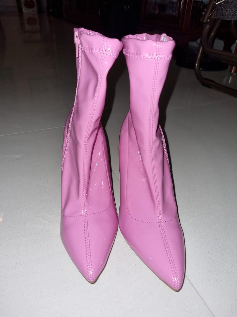 Shein glossy pvc pink heeled boots 