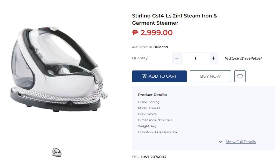 Stirling Gs14Ls 2in1 Steam Iron & Garment Steamer, TV & Home