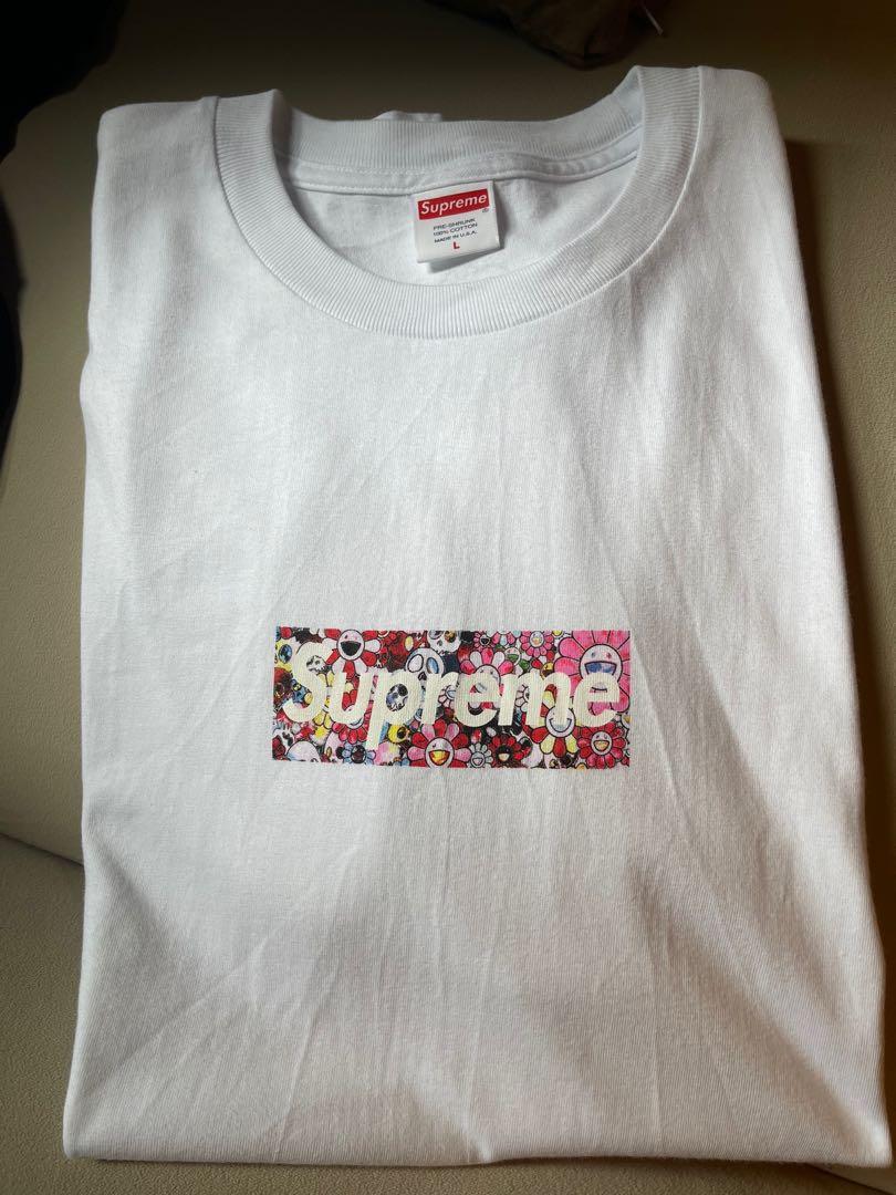 Supreme x 村上隆box logo tee size L, 男裝, 上身及套裝, T-shirt 