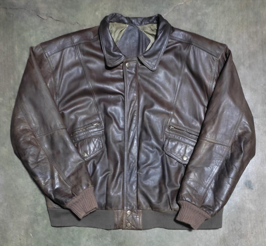 Vtg Roundtree & Yorke Brown Leather Jacket, Men's Fashion, Coats ...