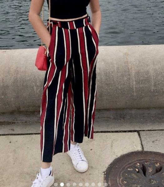 Zara red striped trousers online