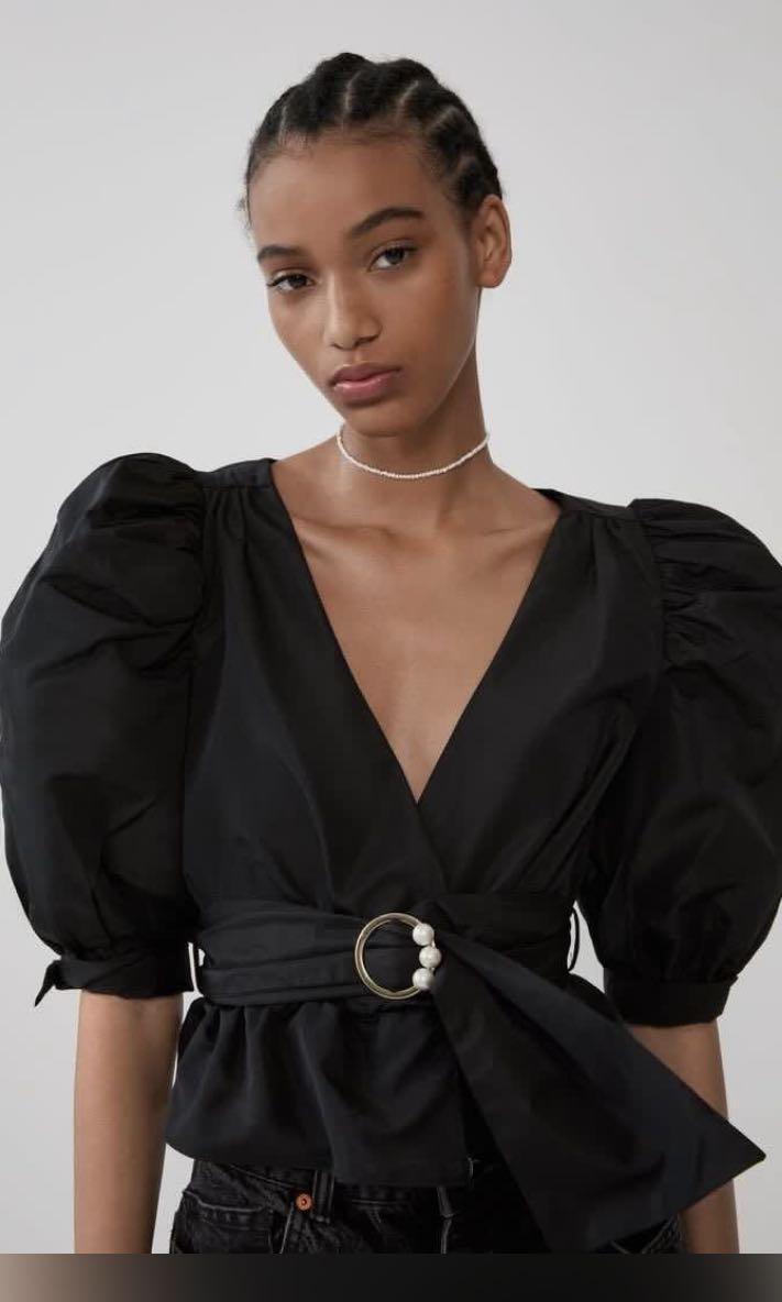 Zara Tops with belt, Fesyen Wanita 