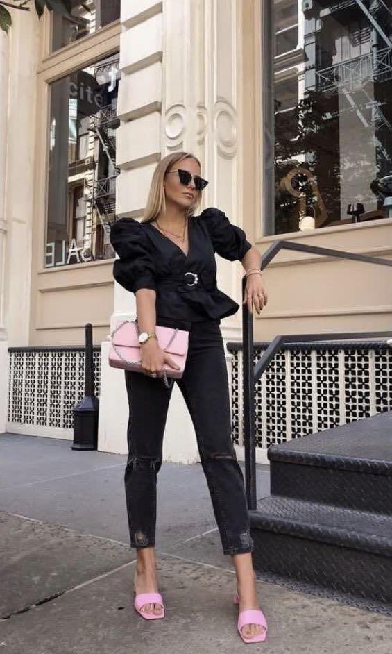 Zara Tops with belt, Fesyen Wanita 