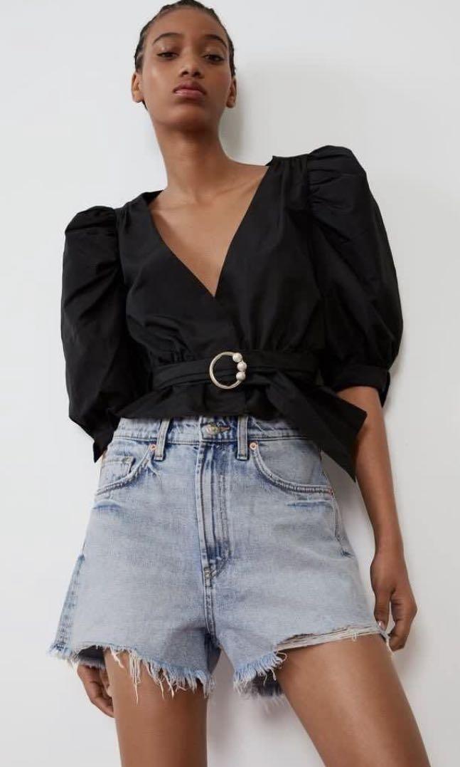 Zara Tops with belt, Fesyen Wanita 