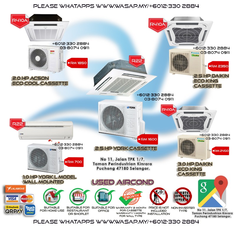 2.0HP to 3.0HP Daikin or Acson or York Cassette Type Aircond AC1923