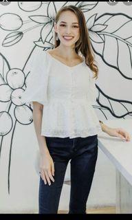 ACW Eyelet White Puff Sleeve Babydoll Blouse
