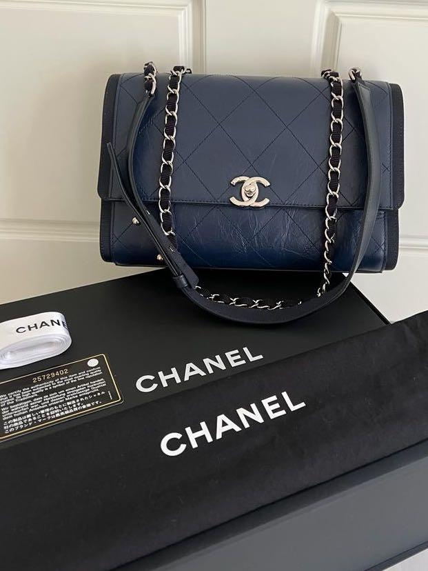 ✓Authentic CHANEL Classic Flap Blue Navy Grained Crumpled Quilted Calfskin  Grosgrain Ribbon, Luxury, Bags & Wallets on Carousell
