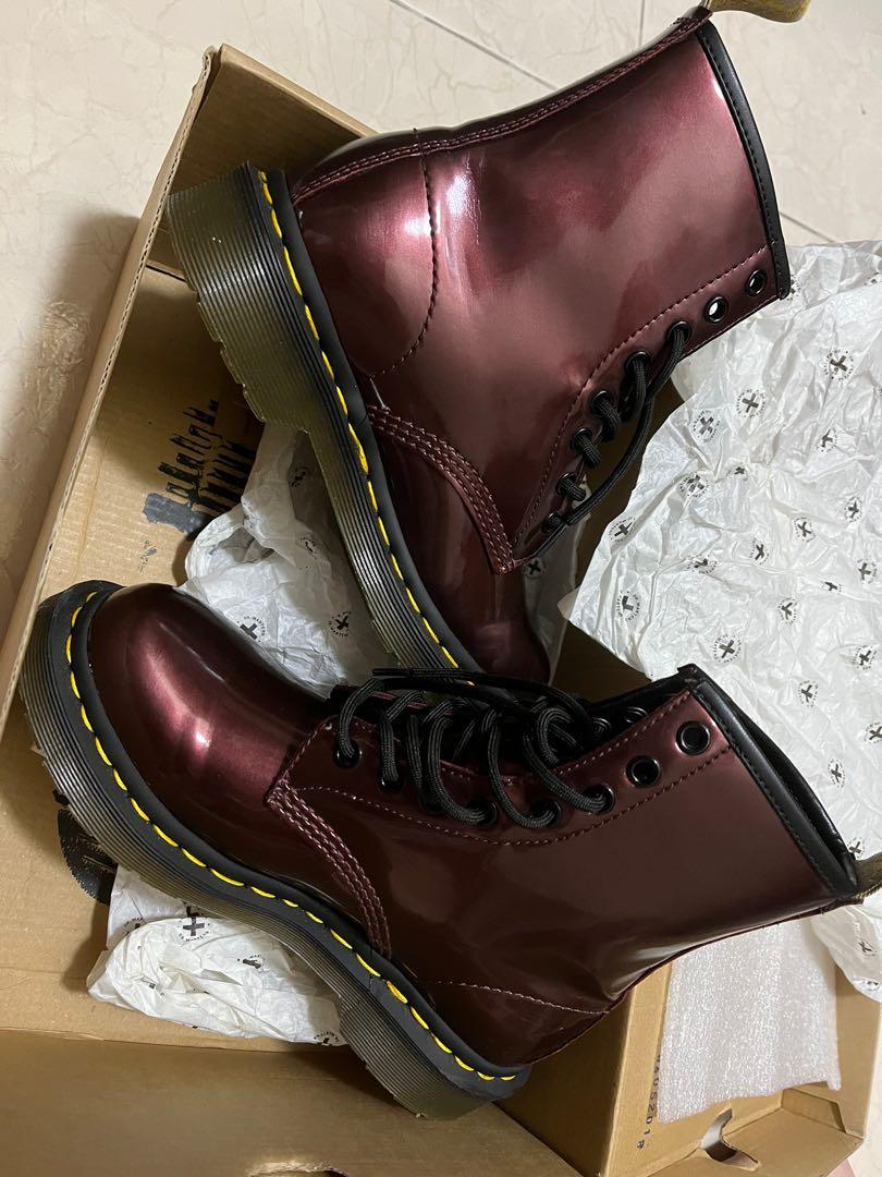Authentic Dr Martens 1460 Vegan Leather Chrome Red High Cut Boots