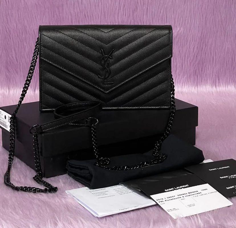 Cassandre Saint Laurent Matelassé Chain Wallet in Grain De Poudre Embossed  Leather, Luxury, Bags & Wallets on Carousell