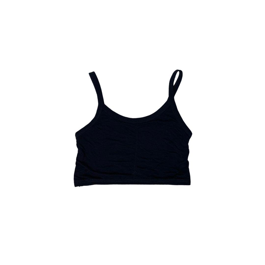 black strap top (Category: Sleeveless) located in Valenzuela. Submitted by ftyana (Listing ID 1164172966, Image 1). Description: size: no size on tag length: 12 in width: 11 in (stretchable!!) condition: 8/10, can put bra pads inside, cute back design issue: none 🖇 pm for more pics and info <3.