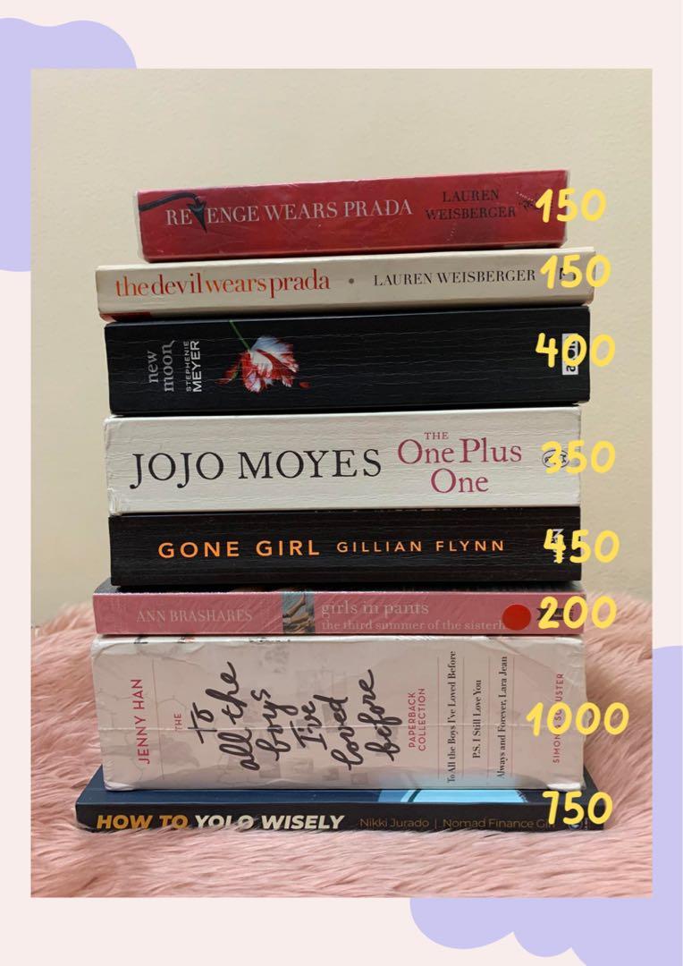 Books for sale (Category: Storybooks) located in Paranaque City. Submitted by hellowooorld (Listing ID 1164220268, Image 1). Description: Paperback books both used & sealed 1. Revenge Wears Prada by Lauren Weisberger - Php 150 / USED 2. The Devil Wears Prada by Lauran Weisberger - Php 150 / USED 3. New Moon by Stephenie Meyer - Php 400 / USED 4. The One Plus One by Jojo Moyes - Php 350 / USED 5. Gone Girl by Gillian Flynn - Php 450 (SOLD) 6. Girl