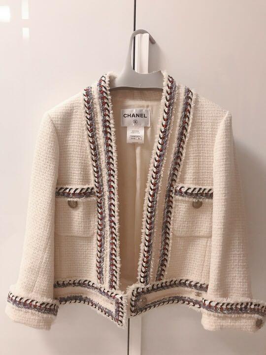 Chanel runway ivory cream tweed jacket blazer resort cruise (size