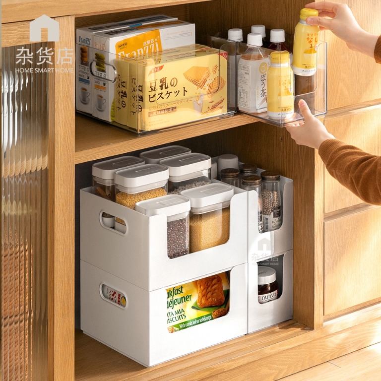 Clear/White U-Shape Front Opening Stackable Modular Storage Organiser ...