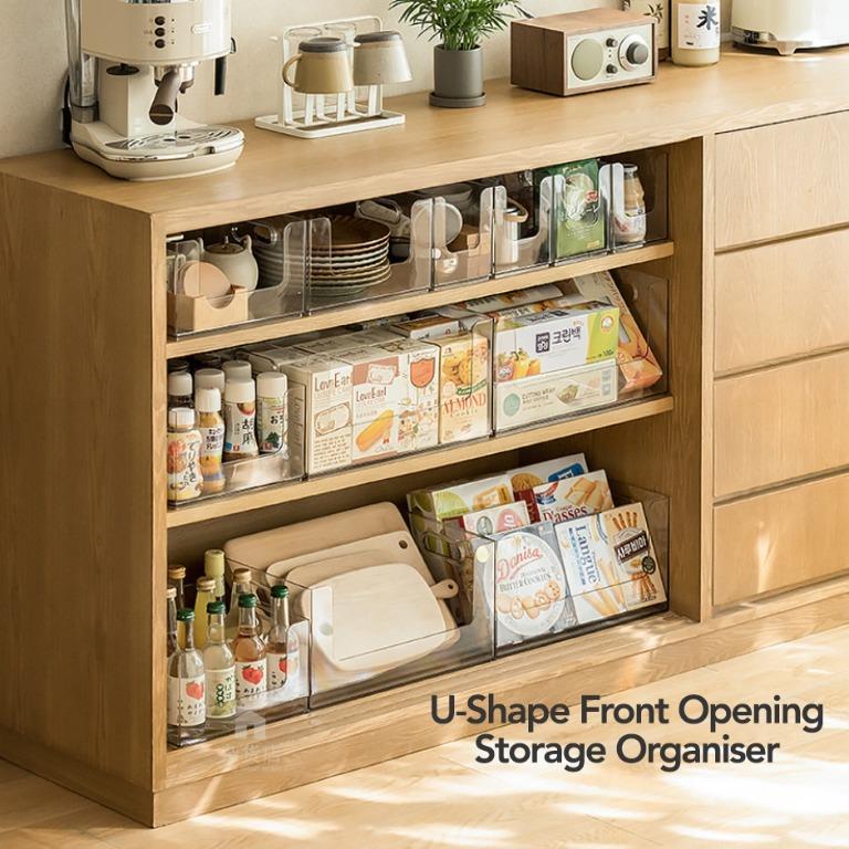 Clear/White U-Shape Front Opening Stackable Modular Storage Organiser ...