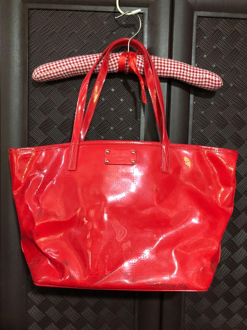 CLOSET CLEAN UP SALE! Kate Spade Small Harmony Metro Perforated Tote Bag  Red Faux Patent Leather, Luxury, Bags & Wallets on Carousell