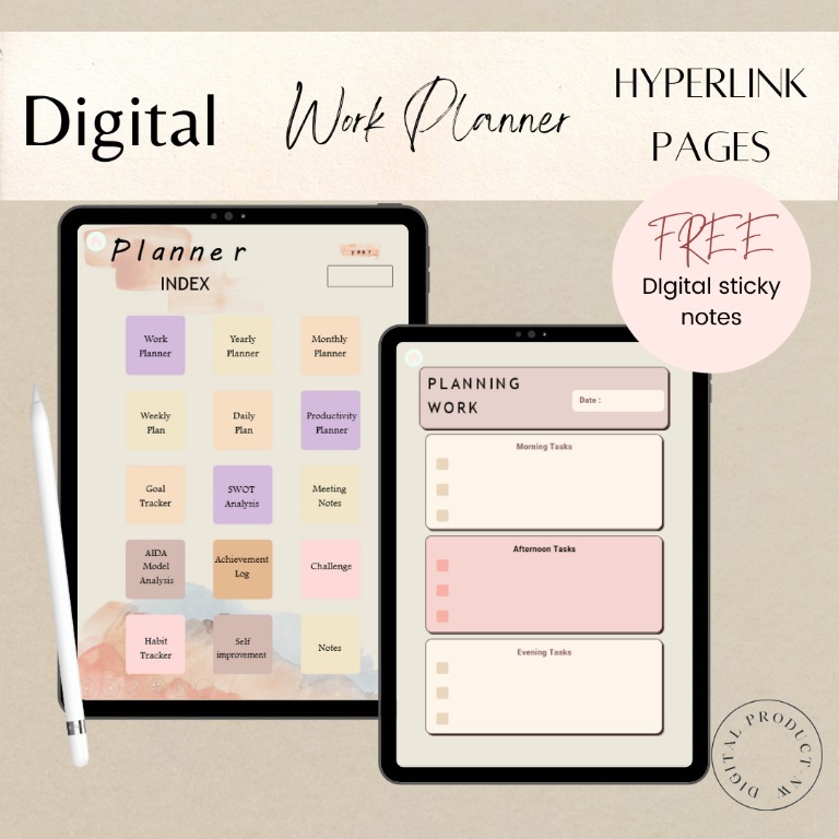 Digital Work Planner Hyperlink pages/Student Routine planner/Printable PDF/Minimalist Planner