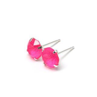 Highlighter Pink - Matt Bold Pink - Crystal Earrings - Sterling Silver - 6mm, 8mm round - 80's 90's Ear Studs - Neon Pink - Retro Earrings