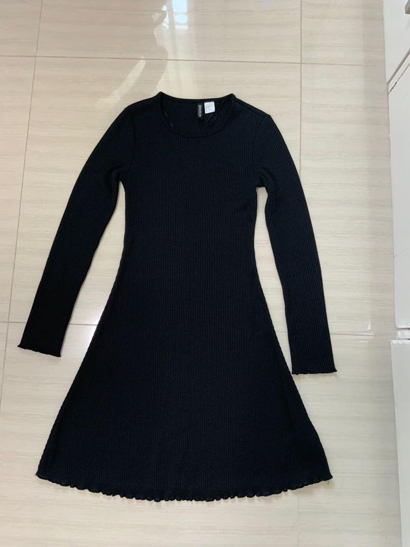 H&m black dress top long sleeve