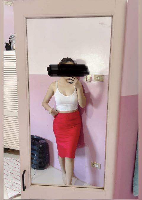 H M Red Midi Satin Skirt Women s Fashion Bottoms Skirts on